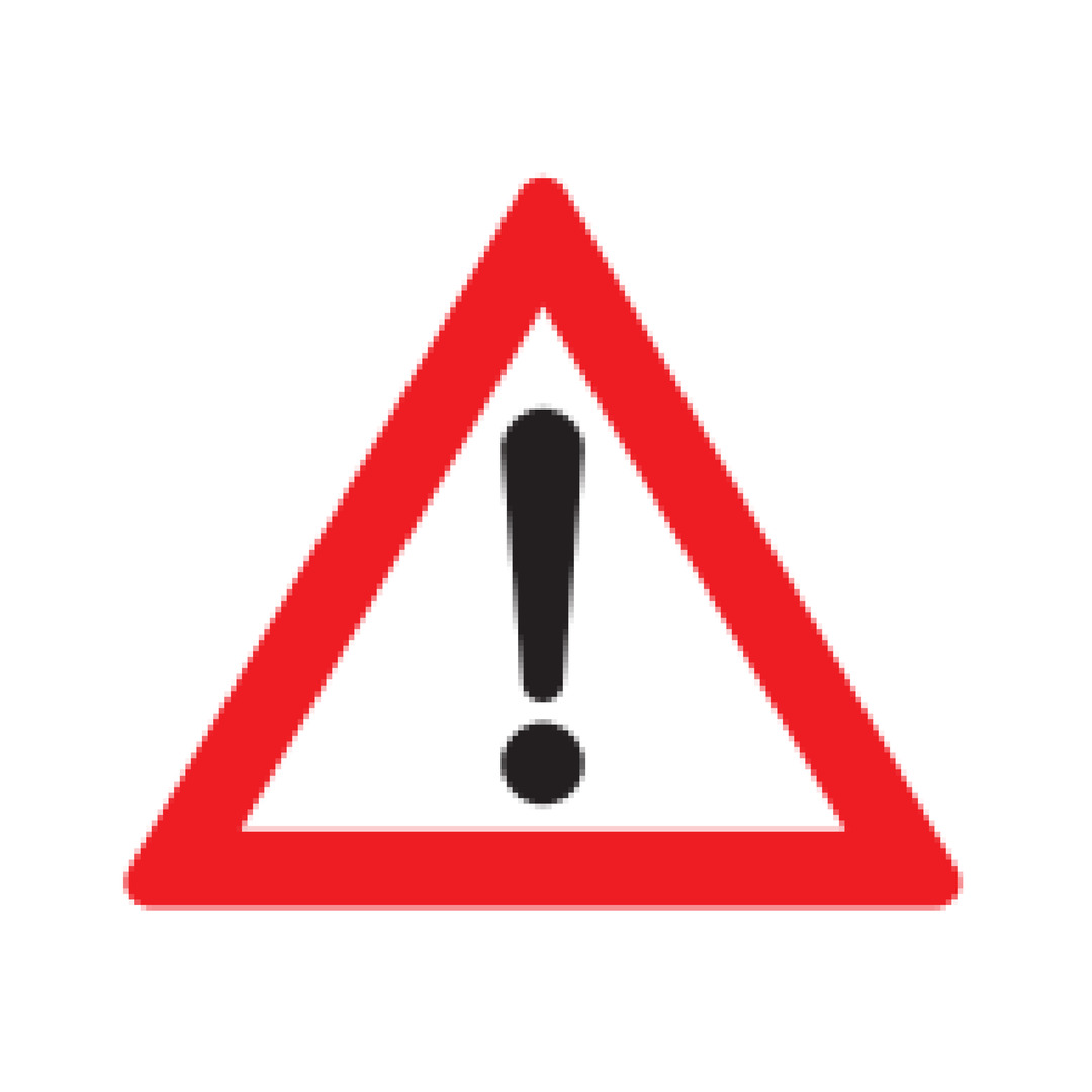 Red triangle warning icon with an exclamation mark in the center acting as general warning road sign.
